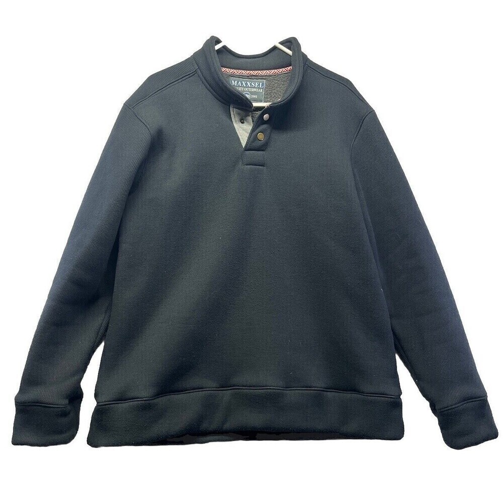 MAXXSEL Sweater Mens M Heavy Duty Fleece Lined 1/4 Snap Gray Pullover Outdoors